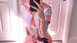 Crossdresser cosplaying and showing his cute flaccid dick